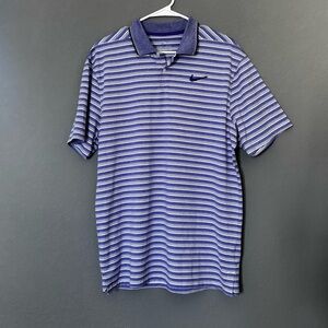 Nike Men's Blue and White Striped Polo Shirt